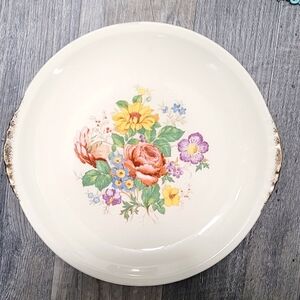 Vintage Paden City Pottery Floral Ceramic Oval Serving Platter with Gold Handles